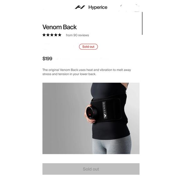 SEALED Hyperice Venom Back Wrap - Advanced Heat, Vibration, Massage Severe Pain - Picture 2 of 15